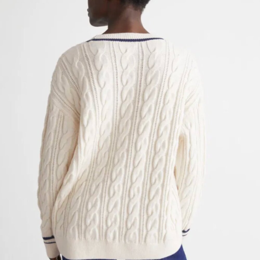 & Other Stories Cream V-Neck Cable Knit Sweater - Picture 3 of 8